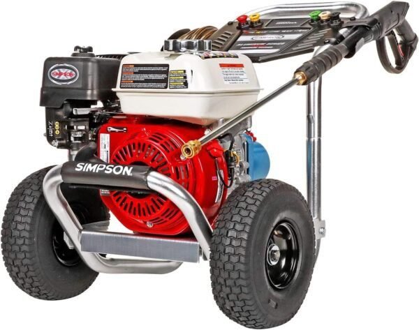 SIMPSON Cleaning ALH3228-S Aluminum Series 3400 PSI Gas Pressure Washer, 2.5 GPM, HONDA GX200 Engine, CAT Triplex Pump, Includes Spray Gun, Extension Wand, 5 QC Nozzle Tips, 5/16" x 25' Hose, 49-State