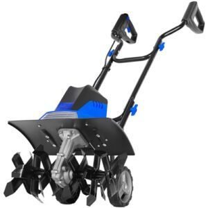 Electric Tiller Cultivator 16 inch, 13.5 Amp 6 Steel Tines Corded Tiller for Gardening with Foldable Handle, Garden Rototiller with Adjustble Wheels, Blue