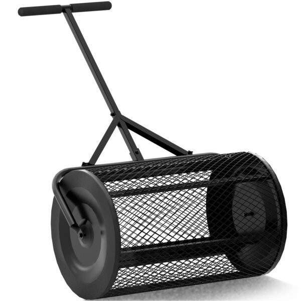 Walensee 24 Inch Compost Spreader Peat Moss Spreader with Upgrade T Shaped Handle for Planting Seeding Durable Lightweight Metal Mesh Spreader for Lawn and Garden Care Manure Spreaders Roller Patented