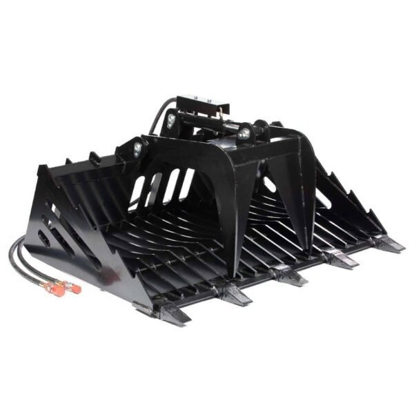 Titan Attachments 60-in Fine Grade Rock Grapple Skeleton Rake with Teeth, Universal Skid Steer Quick Tach