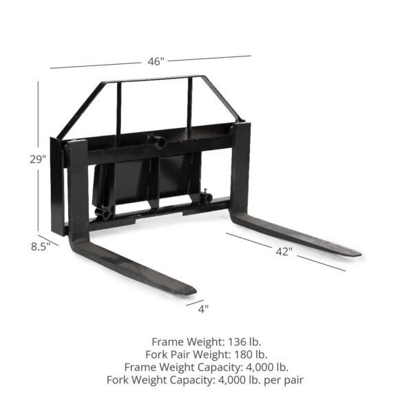 Titan Attachments Mini Skid Steer Pallet Fork Attachment, 42" Fork Blades, Rate 4,000 LB, Quick Tach Mounting