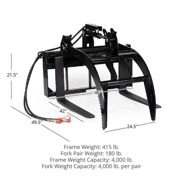 Titan Attachments Hydraulic Skid Steer Pallet Fork Grapple Attachment V2 with 42in Fork Blades, 1/2in Thick Steel Frame, Quick Tach Mounting System