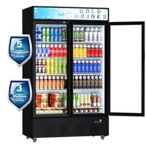 Commercial Beverage Refrigerators Glass Door Refrigerator Commercial with LED Light, 40 Cu.ft and 10 Shelves, Display Refrigerator for Cafe Restaurant Store Bar