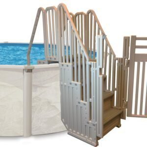 Confer Plastics Step Enclosure: Solid Pool Entry, Dual Handrails, Non-Slip, 400 lbs Max - USA, Warm Grey/Grey Treads