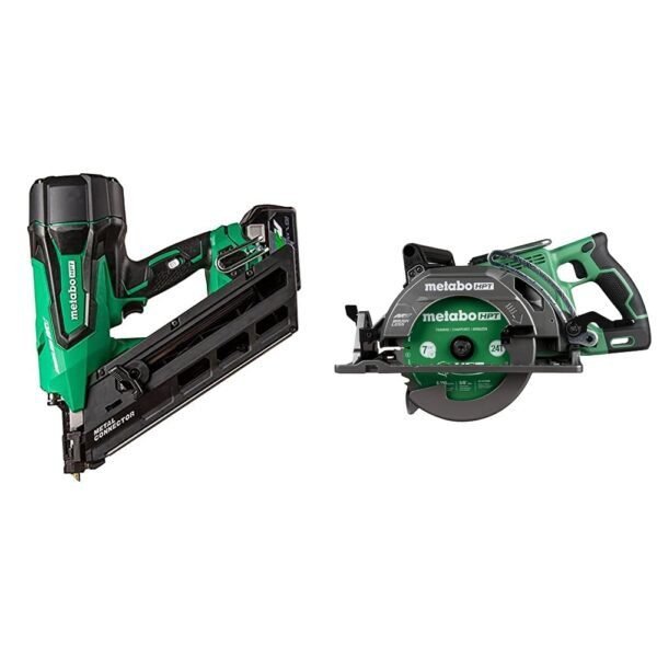 Bundle of Metabo HPT 36V MultiVolt Cordless Metal Connector Nailer Kit | NR3665DA + Metabo HPT 36V MultiVolt™ Cordless Rear Handle Circular Saw | Tool Only - No Battery | C3607DWAQ4