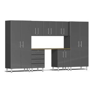 Ulti-MATE UG22082G 8-Piece Garage Cabinet Kit with Bamboo Worktop in Graphite Grey Metallic