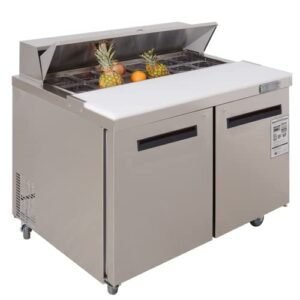 WESTLAKE 48" W 2 Door Refrigerator Sandwich&Salad Prep Table Commercial Stainless Steel Counter Fan Cooling Refrigerator with 12 pans-48 Inches for Restaurant