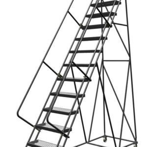 Tri-Arc KDSR113242 13-Step Steel Rolling Industrial and Warehouse Ladder with Handrails and 24" Wide Grip-Strut Tread