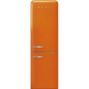 Smeg FAB32 50's Retro Style Aesthetic Bottom Freezer Refrigerator with 12.75 Cu Total Capacity Multiflow Cooling System Adjustable Glass Shelves 24-Inches Orange Right Hand Hinge