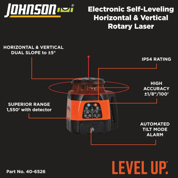 Johnson Level & Tool 99-028K Electronic Self-Leveling Dual Slope Horizontal/Vertical Rotary Laser System