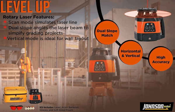 Johnson Level & Tool 99-028K Electronic Self-Leveling Dual Slope Horizontal/Vertical Rotary Laser System